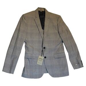 Express Photographer Suit Jacket Mens 40R Gray Plaid Fitted Cotton Blazer